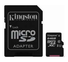 Карта памяти Kingston microSDXC 64GB Class10 UHS-I Canvas Select до 80Mb/s с адаптером