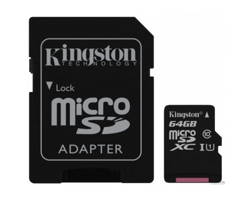 Карта памяти Kingston microSDXC 64GB Class10 UHS-I Canvas Select до 80Mb/s с адаптером