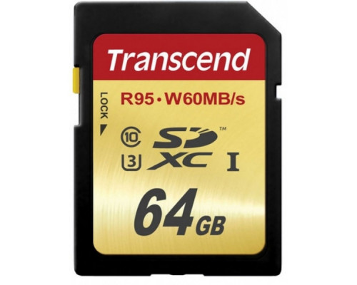 Карта памяти Transcend SDXC 64GB Class 10 UHS-I U3 90/65MB/s, TS64GSDU3