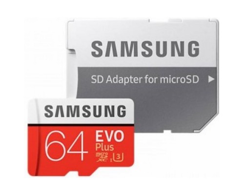 Карта памяти Samsung Evo Plus microSDXC 64Gb Class 10 UHS-I U3 (90/100MB/s) + ADP