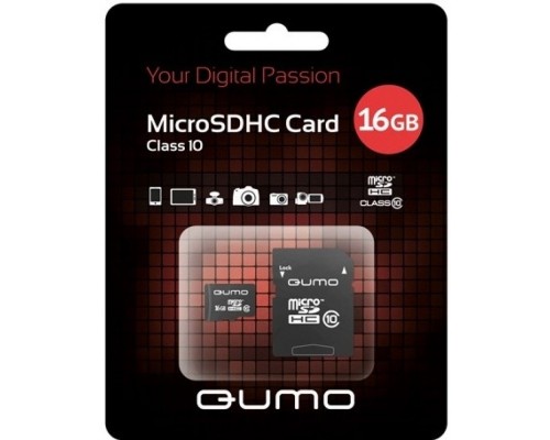 Карта памяти Qumo microSDHC 16GB Class 10 + ADP