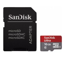 Карта памяти SanDisk Ultra microSDHC 16GB Class 10 UHS-I (80MB/s) с адаптером