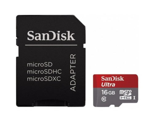 Карта памяти SanDisk Ultra microSDHC 16GB Class 10 UHS-I (80MB/s) с адаптером