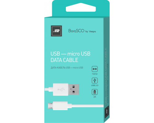 Дата-кабель BoraSCO USB - Micro USB, 2А 1м, белый