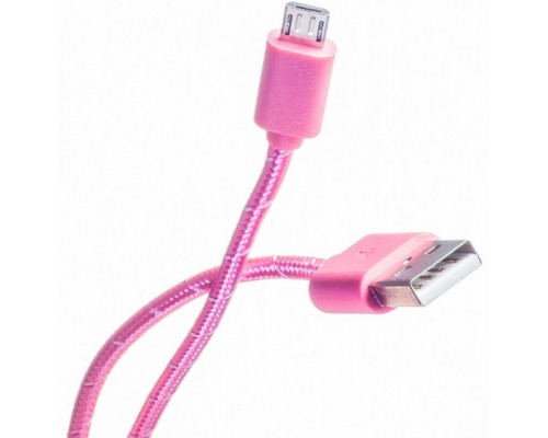 Кабель для смартфонов Xiaomi, Prolike USB Micro 5 pin AM-BM нейлоновая оплетка, 1,2 м, розовый