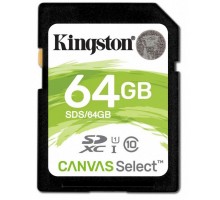Карта памяти Kingston SDXC 64GB Class10 Canvas Select UHS-I до 80Mb/s
