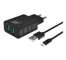 СЗУ адаптер 2 USB 2.4A + Дата-кабель Micro USB 2А (100 см) черный, BoraSCO