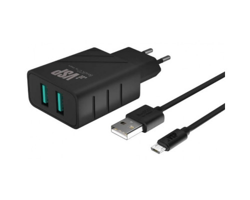СЗУ адаптер 2 USB 2.4A + Дата-кабель Micro USB 2А (100 см) черный, BoraSCO