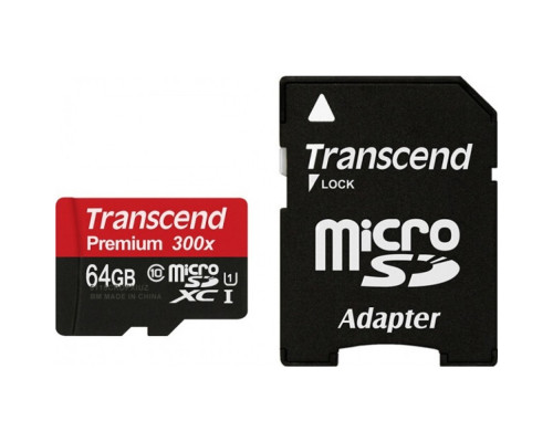 Карта памяти Transcend microSDXC 64GB Class 10 UHS-I U1 (45Mb/s) + ADP