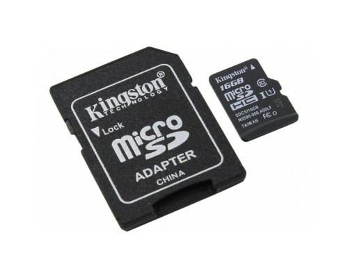 Карта памяти Kingston microSDHC 16GB Class 10 UHS-I Canvas Select до 80MB/s с адаптером